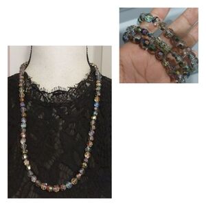 Stunning Vintage Aurora Borealis Rainbow AB Glass Crystals Bead Necklace